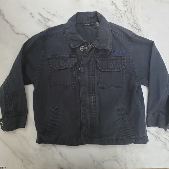 Calvin Klein Military Style Blue Denim Jean Jacket Bomber Toddler Boys 3T - Picture 1 of 9